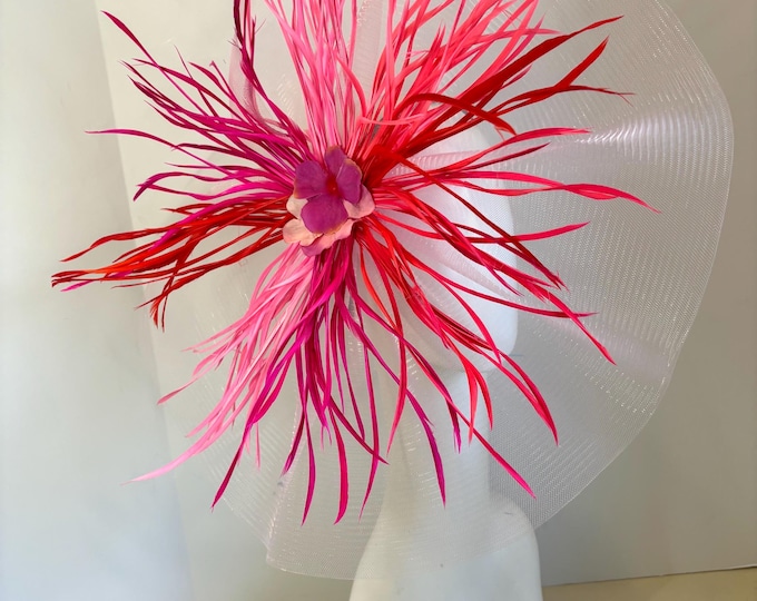 Pink, Red Fascinator for Derby- Race Large Brim- Tea party