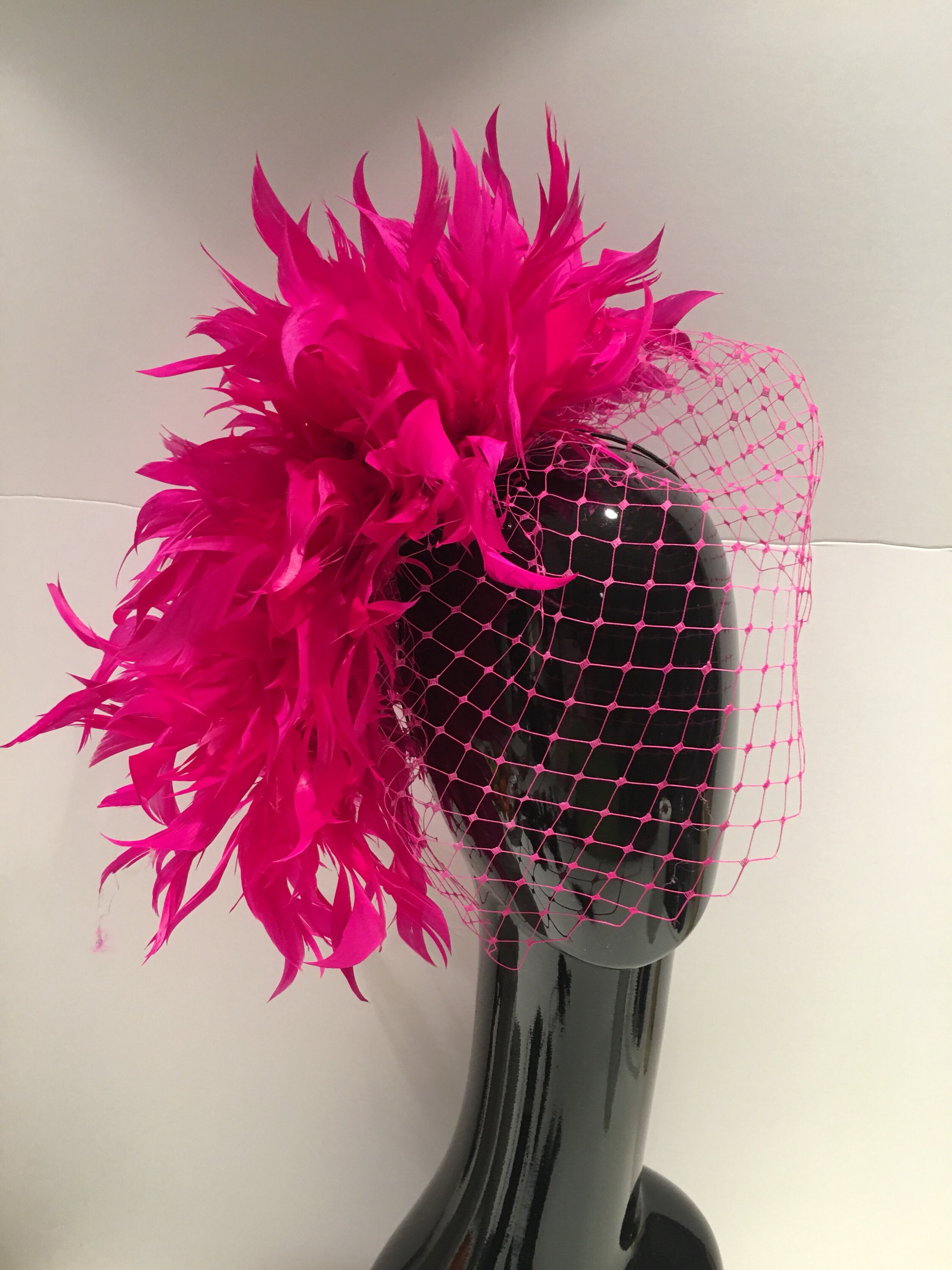 Hot Pink Fascinator Derby Feather Hat 