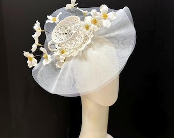 White Fascinator- Tea Party hat -Teacup lover
