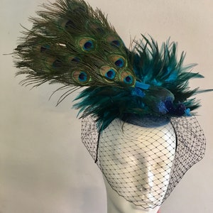 Blue Fascinator Peacock Headpiece Mad Hatter Derby image 2