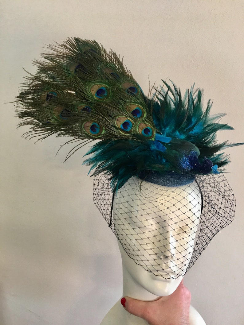 Blue Fascinator Peacock Headpiece Mad Hatter Derby image 2