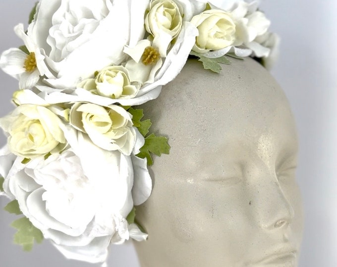 White Rose headpiece- All white Party- Derby- Bridal