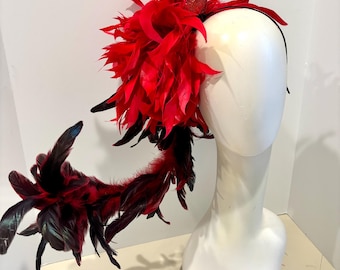 Red Fascinator- Bird Headband Costume