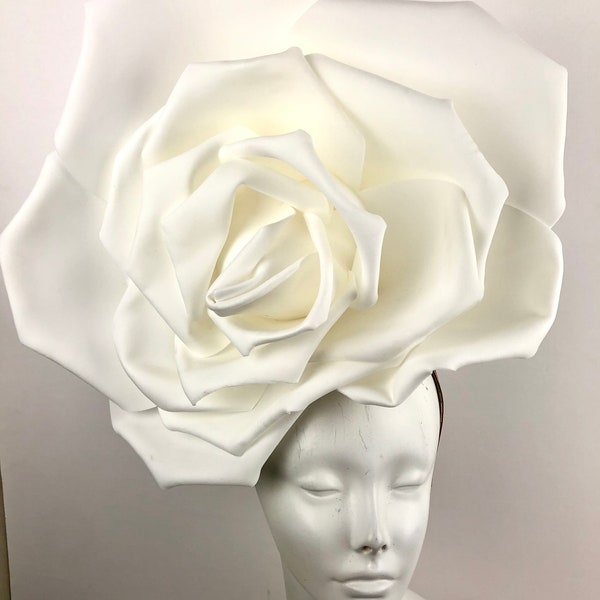 Large White Rose Fascinator -Derby- Diner en Blanc -Rose Headband