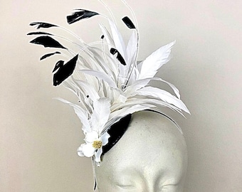 Black white Fascinator for women- Cocktail Hat