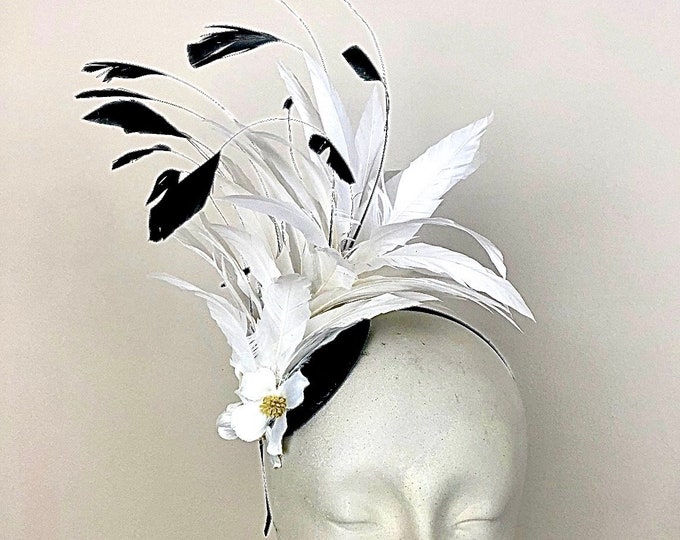 Black white Fascinator for women- Cocktail Hat