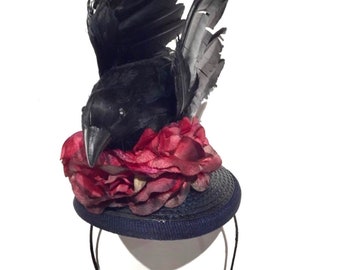 Black and red Fascinator- Crow headpiece- Bird Headdress