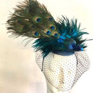 Blue Fascinator Peacock Headpiece Mad Hatter Derby image 1