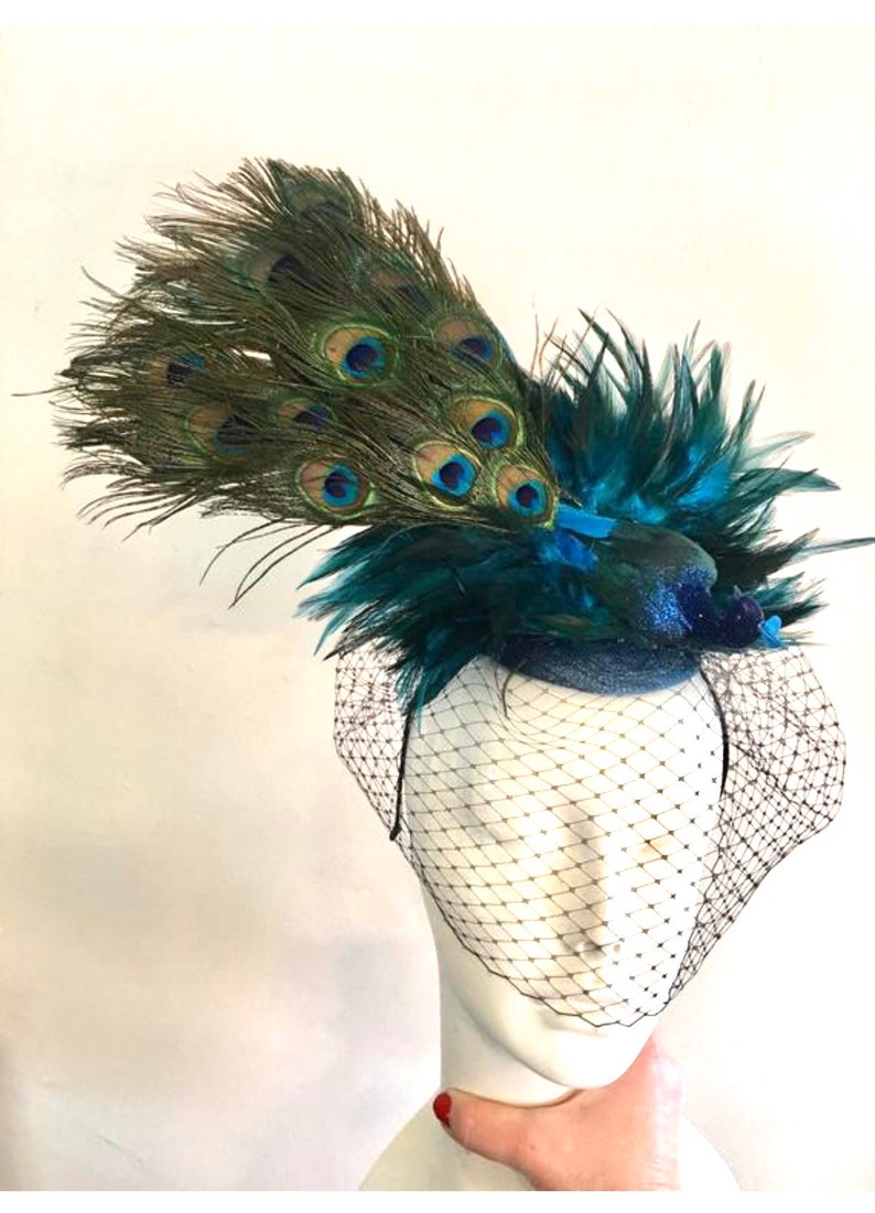 Blue Fascinator Peacock Headpiece Mad Hatter Derby image 1