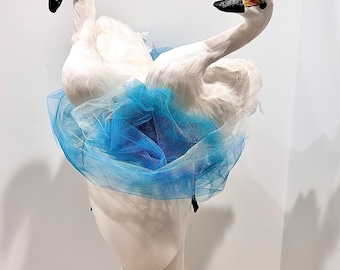 White blue fascinator- Swan Headband- Derby- Hat lunch