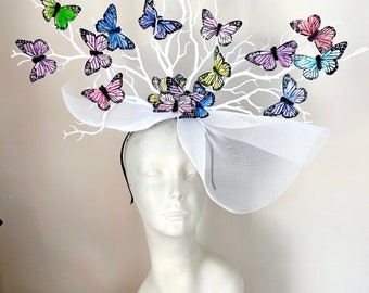 Pastel Fascinator- Derby Hat- Butterfly Headpiece- Wedding