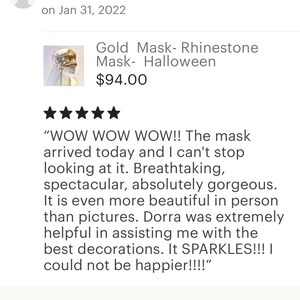 Gold Mask- Rhinestone Mask- Halloween Masquerade image 10