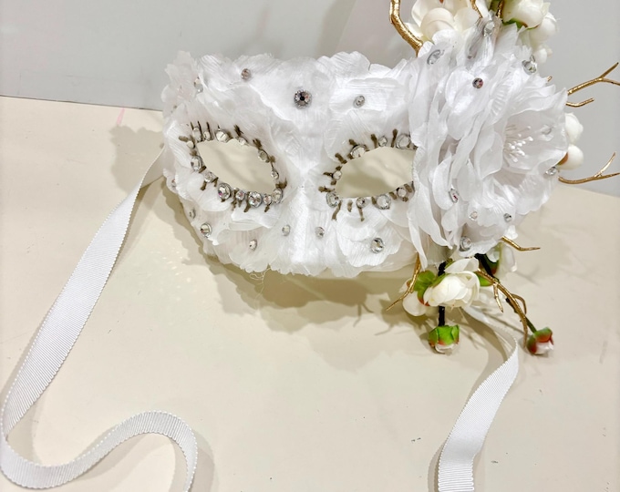 White Masquerade mask- Flower Mask- Mardi Gras- Black white ball