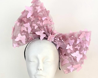 Pink fascinator- Derby- Butterfly bow headband
