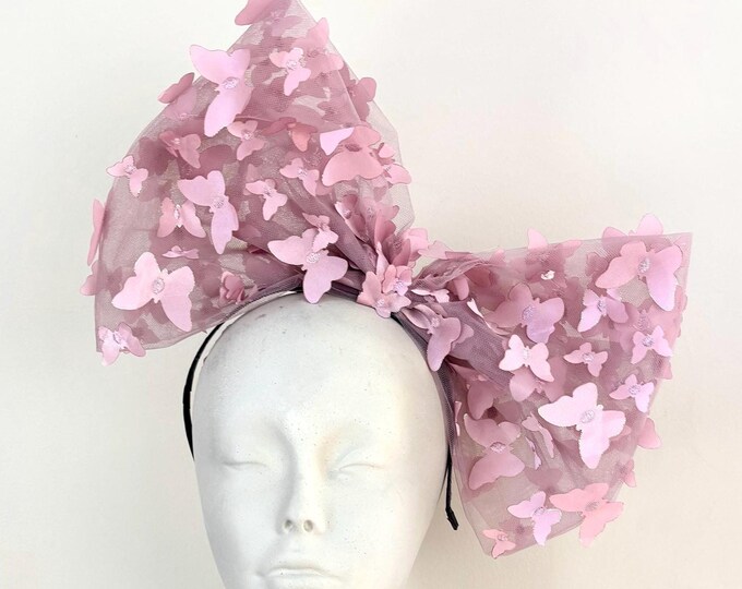 Pink Bow fascinator- Butterfly bow headband