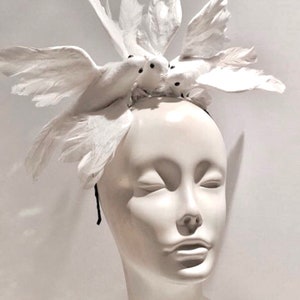 Witte Fascinator Diner en Blanc Bruiloft Vogelhoofddeksel afbeelding 2