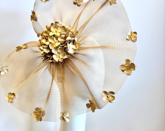 Kentucky Derby- Gold Fascinator -Floral Headpiece- Wedding