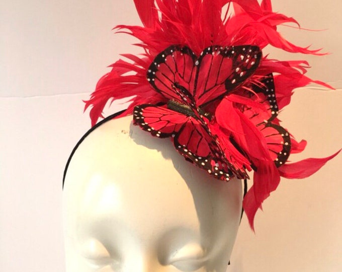 Red Fascinator-  Butterfly Headdress -Derby -High Tea