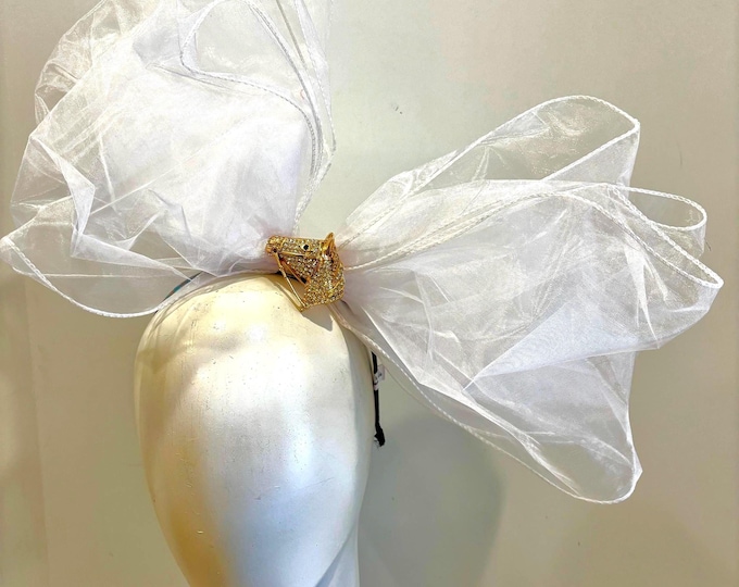 Large white Bow Fascinator -Derby- White Headband