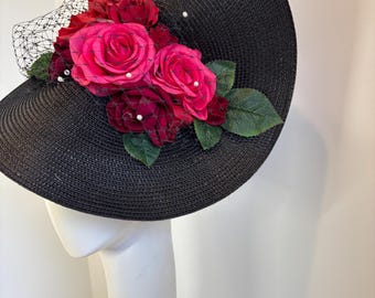 Kentucky Derby Hat Fascinator With Red Rose and Black  display picture 3