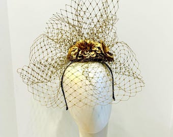 Fascinators- Gold Derby Hat with  veil