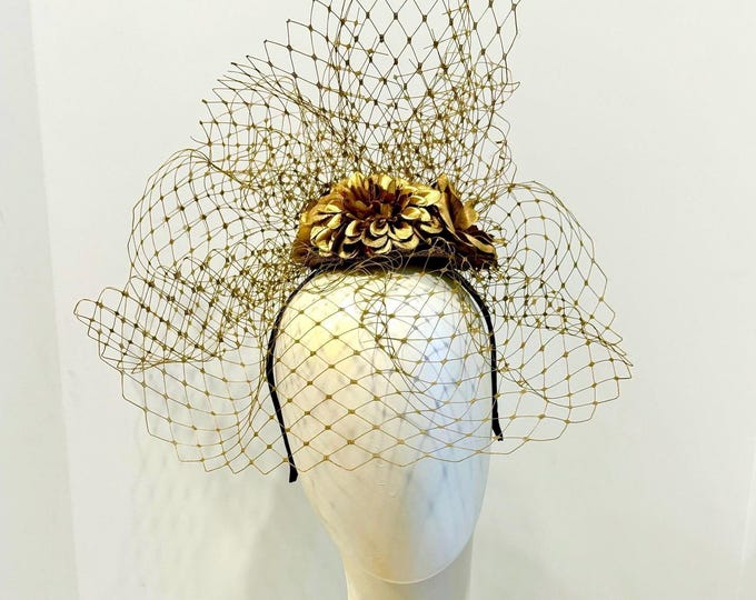 Fascinators- Gold Derby Hat with  veil