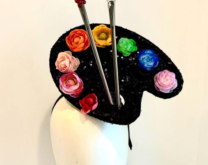 Paint Palette- Artists fascinator- with crystals on Brushes