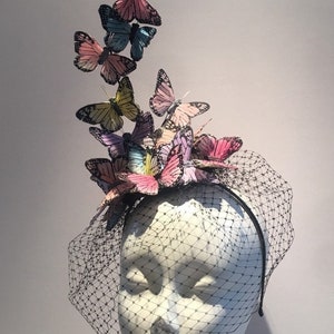 Butterfly Fascinator for Wedding -Veiled hat- Derby