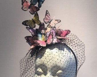 Butterfly Fascinator for Wedding -Veiled hat- Derby