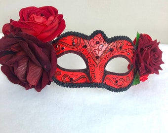 Red Masquerade mask- Rose mask