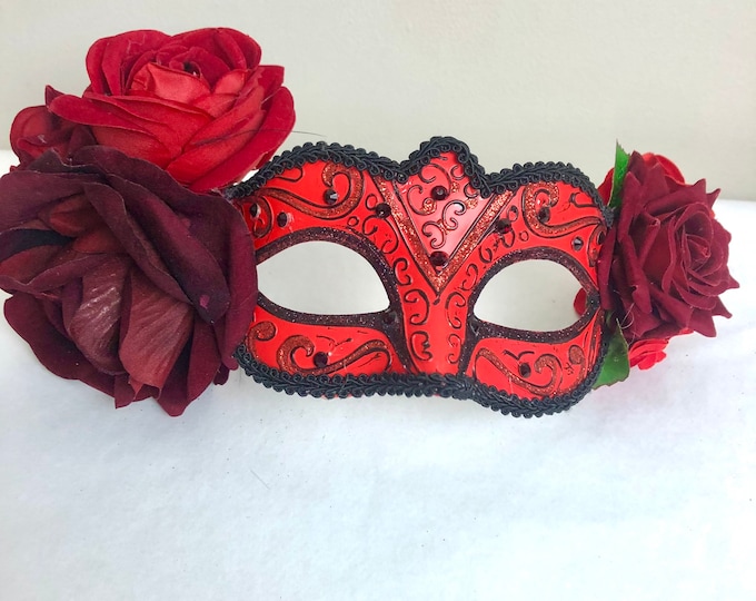Red Masquerade mask- Rose mask
