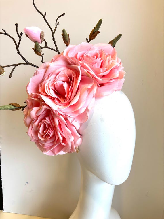 Pink Fascinator- Rose Headpiece -derby Flower Hat - Etsy display picture 1