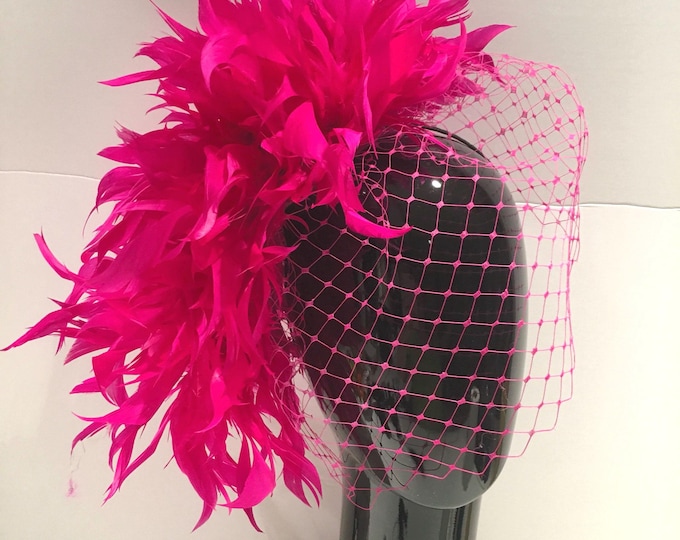 Hot Pink Fascinator- Derby- Feather Hat- Tea Party
