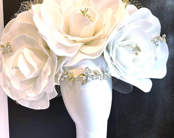 Large White Fascinators -Derby Headband- All White Party