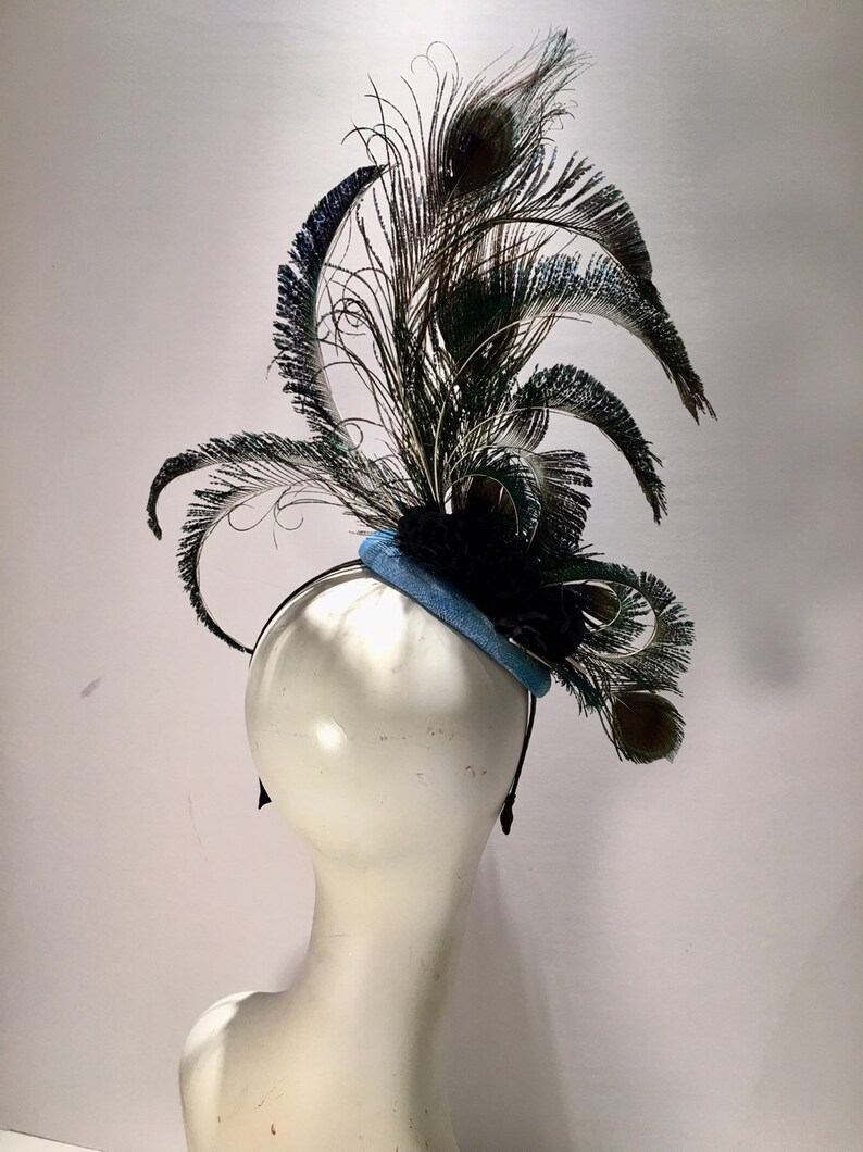 Peacock Fascinator- Navy Hat- Derby image 5