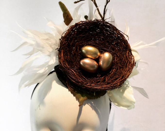 White fascinator- Derby -Bird nest headpiece