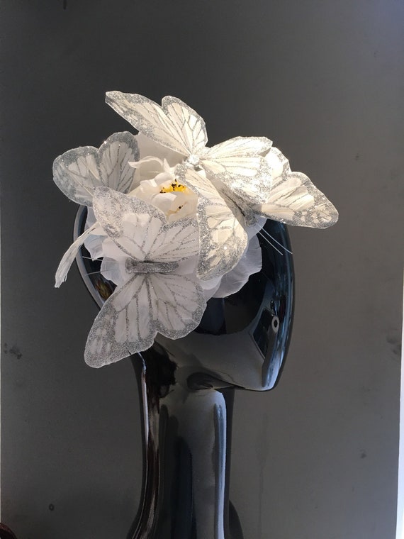 Diner En Blanc Headpiece White Fascinator Butterfly Etsy