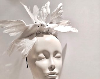 White Fascinator- Diner en Blanc- Wedding - Bird headpiece