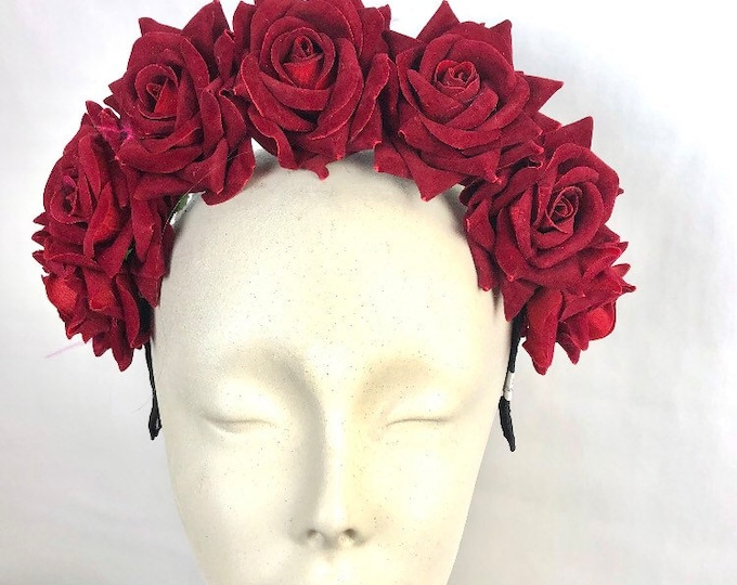 Red Rose headband- Flower -Derby- headband