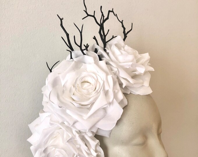 White black Fascinator- Rose Headpiece -Derby Flower Hat