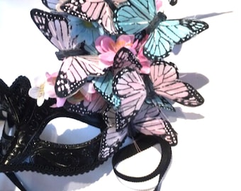 Butterfly mask- pastel Masquerade party- Mardi Gras -Flowers and butterflies