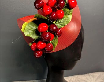 Cherry Fascinator -Red  Headband