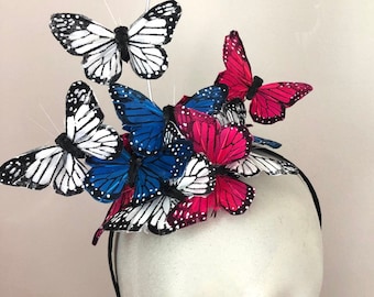 Red, white and blue Butterfly derby fascinator- Wedding- Butterfly hat