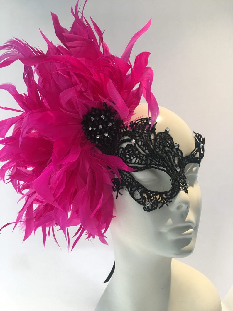Feather Mask Lace Masquerade Mask Pink Mask