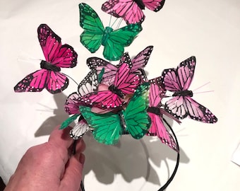 Pink Butterfly Fascinator- Wedding Hat -Tea party- Derby Party