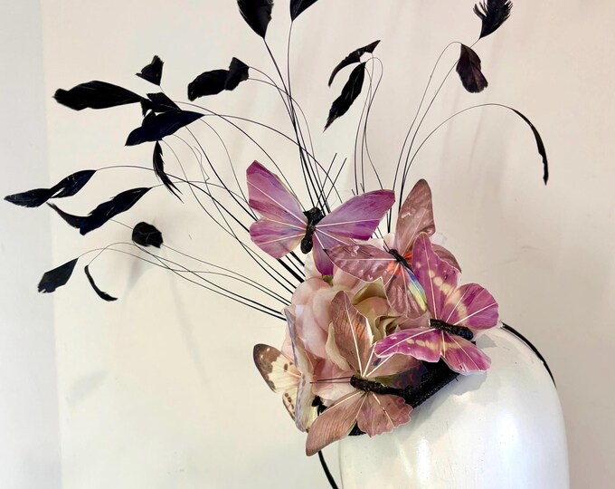 Dusty pink Butterfly Headpiece- Kentucky Derby Fascinator