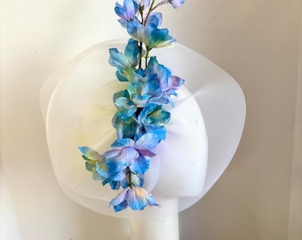 Blue pink Fascinator- Horse racing Hat- Ladies Luncheon- Wedding