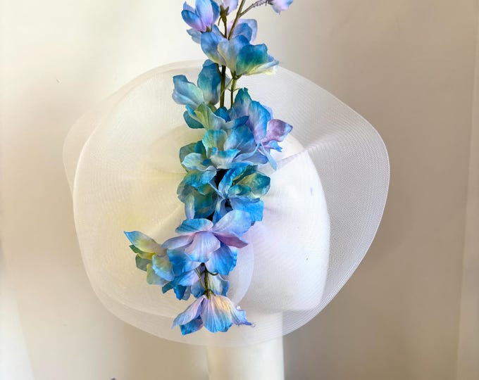 Blue pink Fascinator- Horse racing Hat- Ladies Luncheon- Wedding