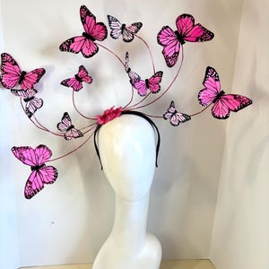 Butterfly Headpiece- Big Fascinator- Hat Luncheon -Hot pink and pink