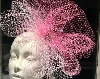 Pink Fascinator -Bird cage -Wedding- Derby headpiece